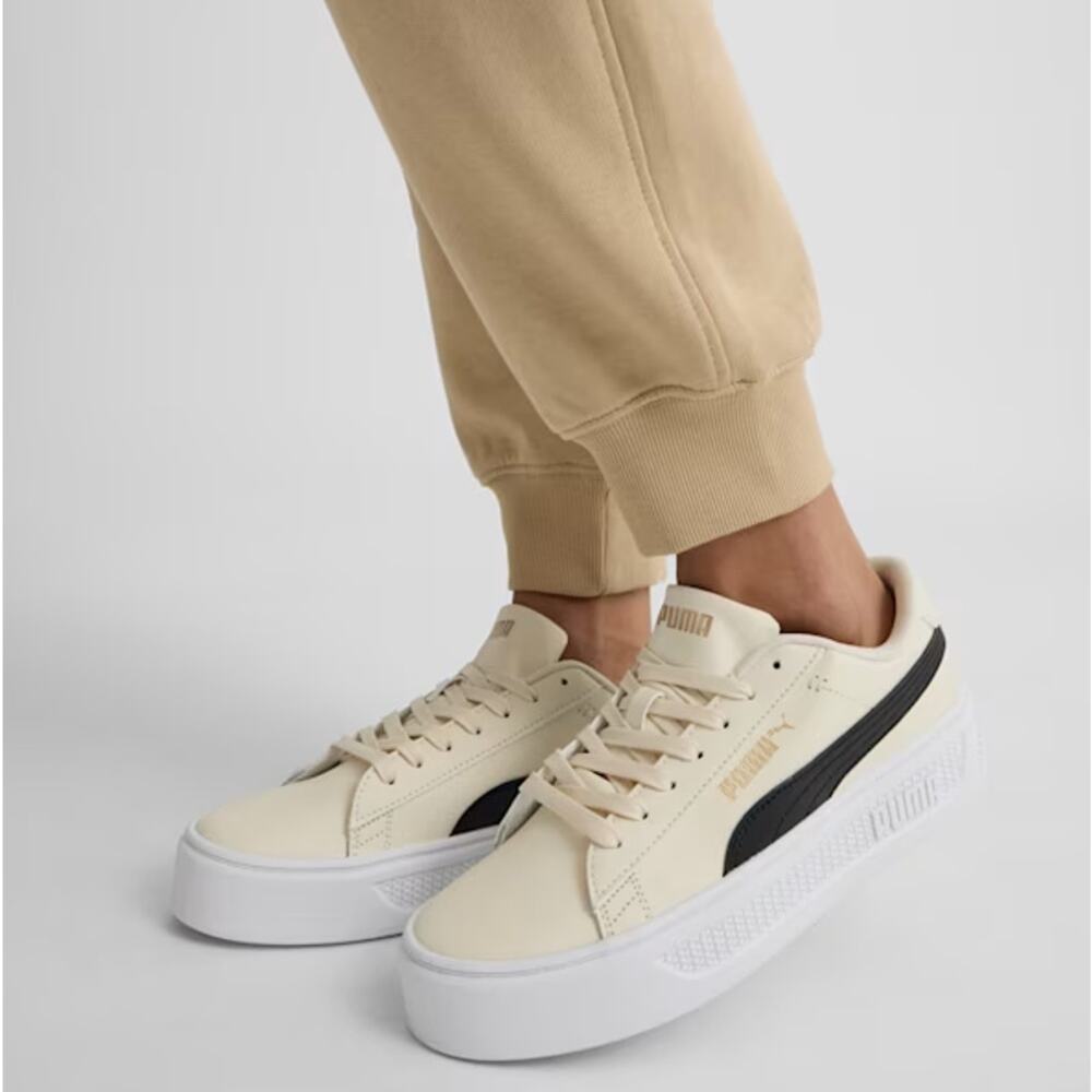 PUMA Smash v3 Platform Sneakers Cream Black Sz 9